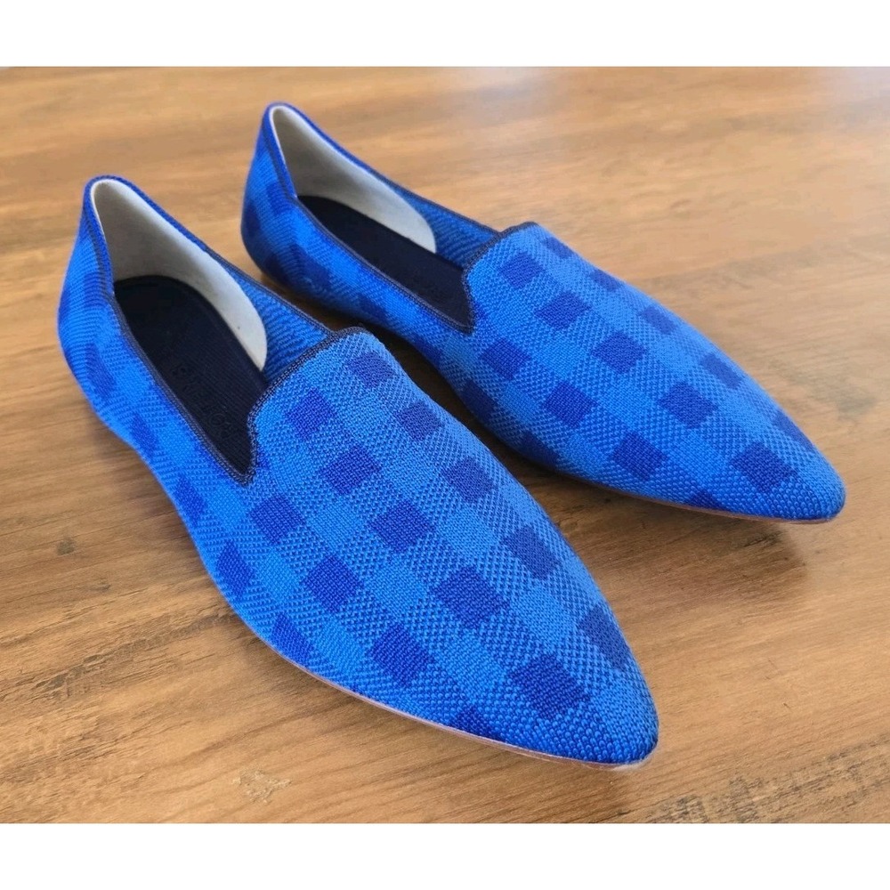 Rothy's Limited Edition Lazuli Gingham Pointed Loafer Flat Slip-On Size 10